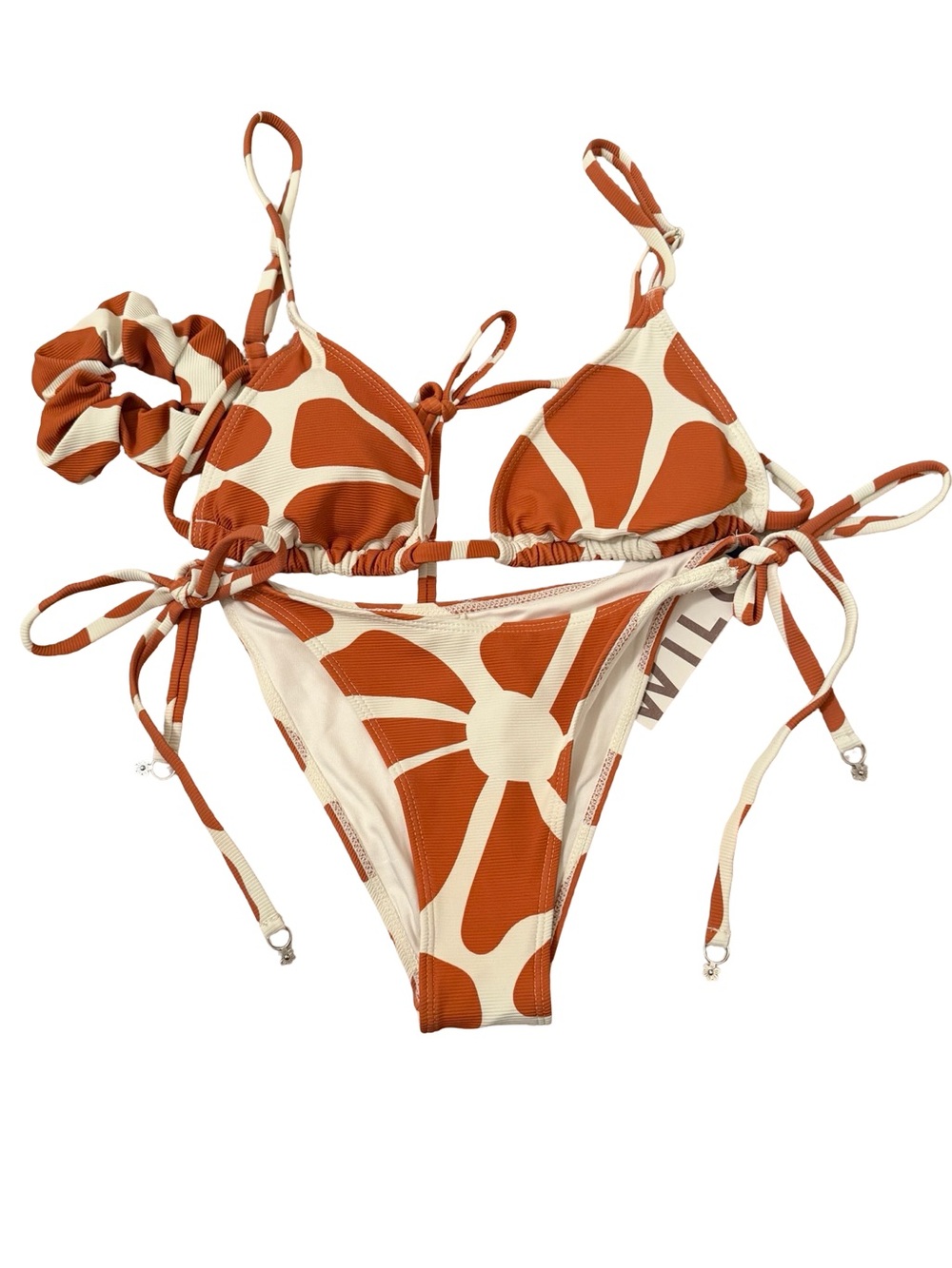 Wilo The Label Rust Petal Abstract Bikini Set w/ Scrunchie XS NWT - Picture 2 of 7